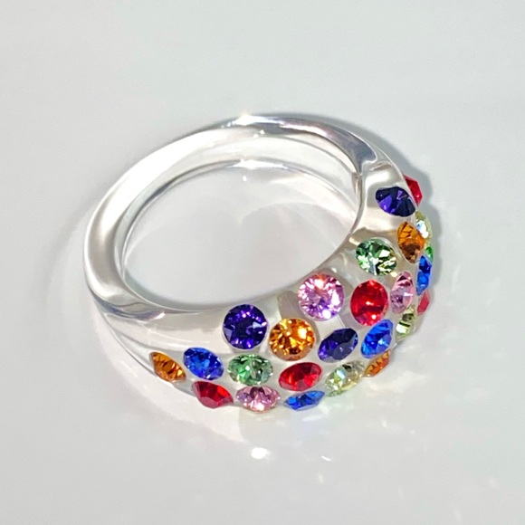 Multicoloured Acrylic Ring Embellished With Genuine Crystal Stone Elements New! - Picture 5 of 12